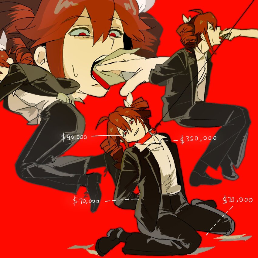 1girl, arms_behind_back, black_jacket, black_pants, black_shoes, collar, collared_shirt, drill_hair