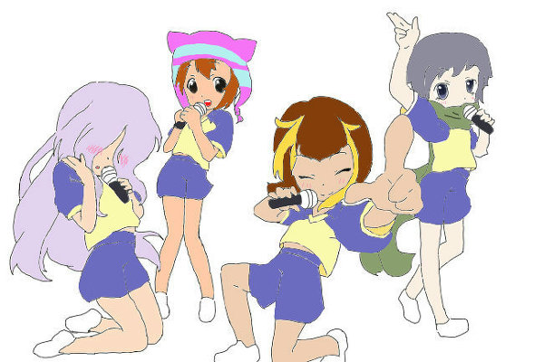 4boys, inazuma_eleven, inazuma_eleven_(series), k-on!, kageno_jin, kita_miryu, komazawa_kyouma, magicink8546, male_focus, matsuno_kuusuke, multiple_boys, parody, style_parody, tagme, trap