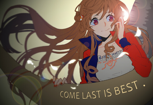 1girl, closed_mouth, collarbone, english_text, floating_hair, frills, hair_bun, hair_ornament