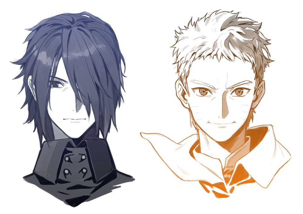 2boys, black_hair, boruto:_naruto_next_generations, closed_mouth, facial_mark, hair_over_one_eye, jokerplaner, looking_at_viewer