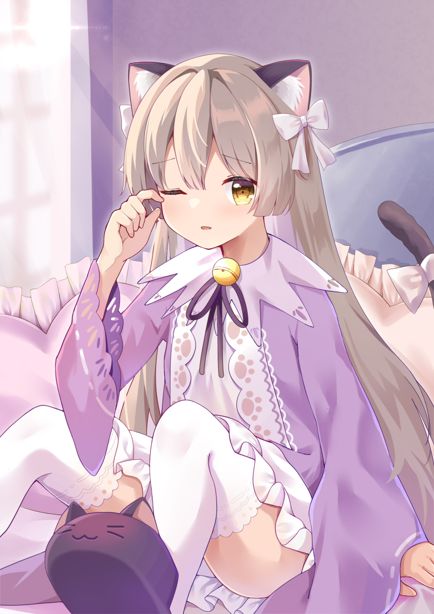 1girl, absurdres, animal_ears, bed, cat_ears, cat_tail, heaven_burns_red, highres