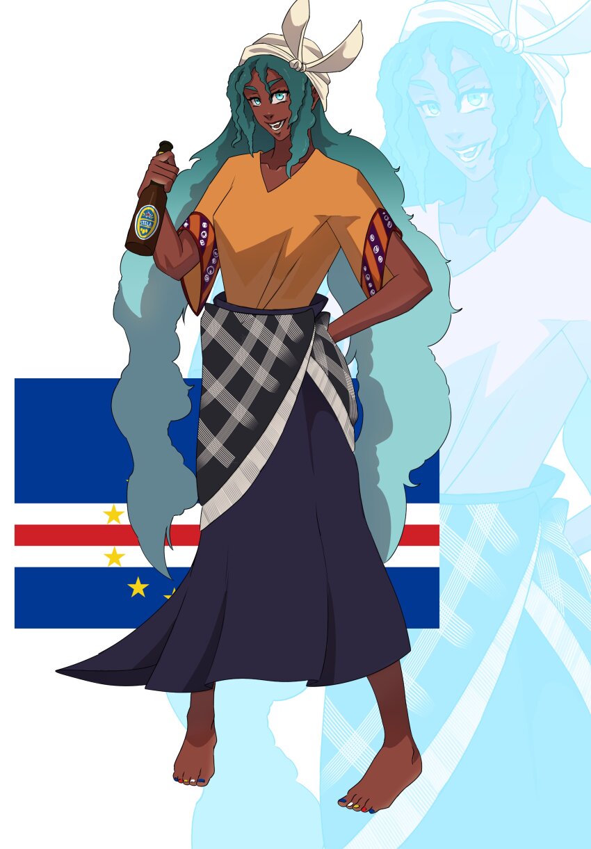 1girl, absurdres, alternate_skin_color, araptif, cape_verde, dark_skin, darkened_skin, dress, hatsune_miku, highres