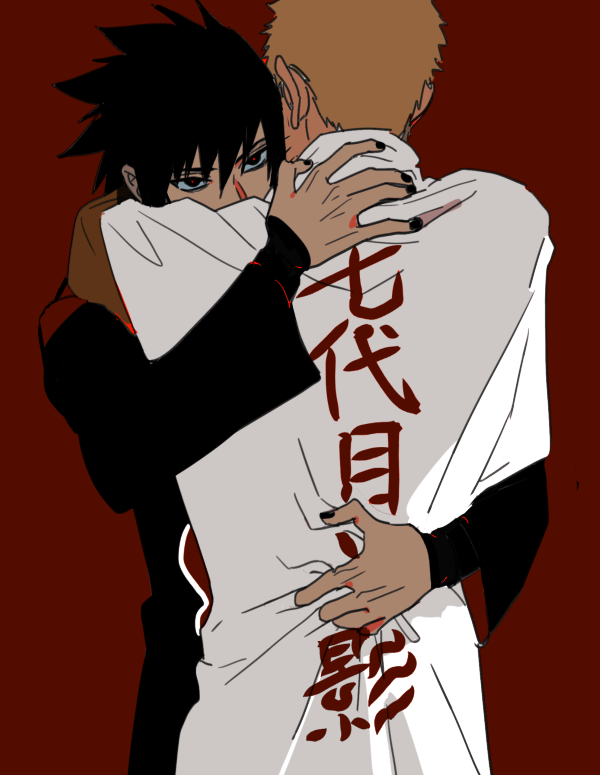 2boys, black_eyes, black_hair, black_nails, blonde_hair, boruto:_naruto_next_generations, hug, japanese_clothes