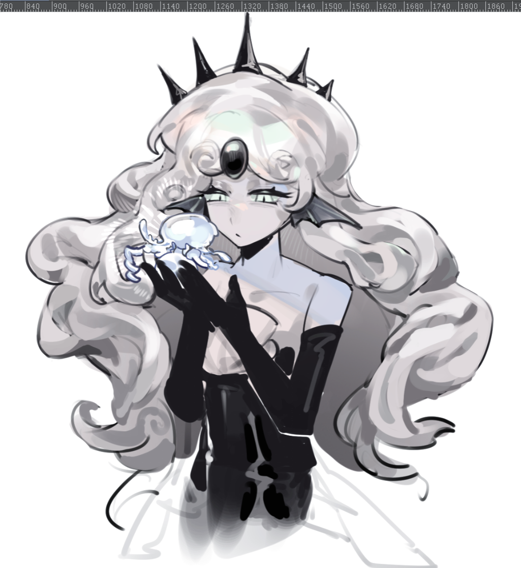 2girls, black_pearl_cookie, cookie_run, cookie_run:_kingdom, fins, forehead_jewel, frilled_jellyfish_cookie, gem