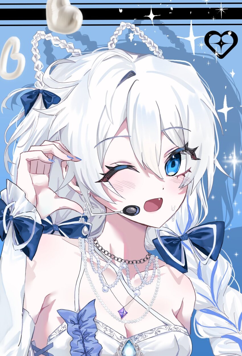 1girl, animal_ears, blue_background, blue_bow, blue_eyes, bow, braid, cat_ears