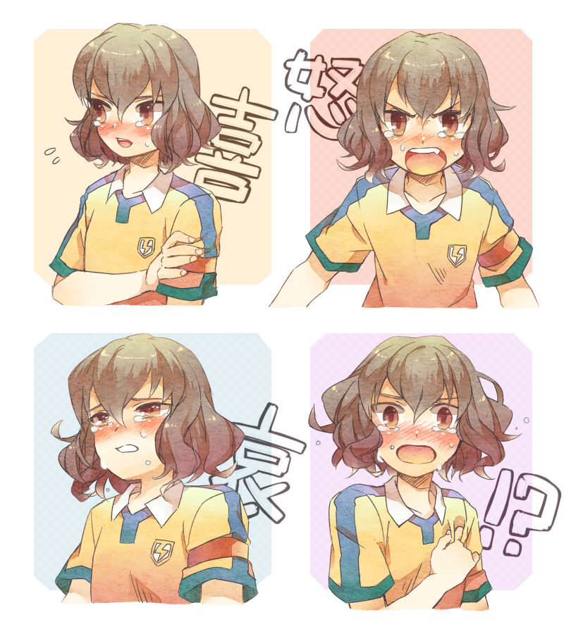 blush, brown_eyes, brown_hair, multiple_expressions, honey-hopi, inazuma_eleven, inazuma_eleven_(series), inazuma_eleven_go