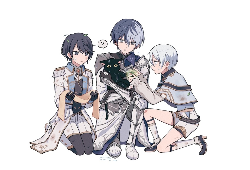 1boy, 2girls, ?, animal, aoyagi_touya, armor, b718293, bad_id