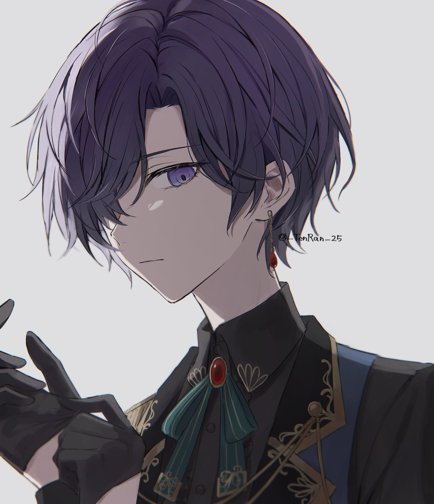 1girl, adjusting_clothes, adjusting_gloves, androgynous, asahina_mafuyu, black_gloves, black_shirt, blue_vest