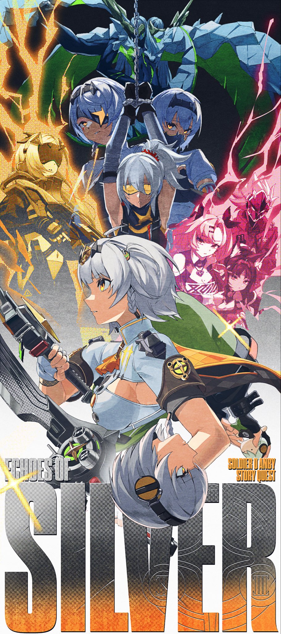 1boy, 6+girls, alternate_form, anby_demara, anby_demara_(silver_soldier), animal_ears, billy_kid, black_gloves