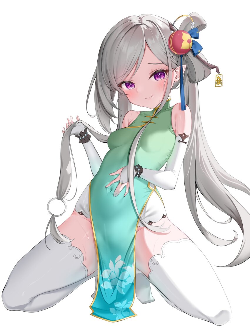 1girl, bare_shoulders, blue_archive, blue_bow, blush, bow, bow-shaped_hair, breasts