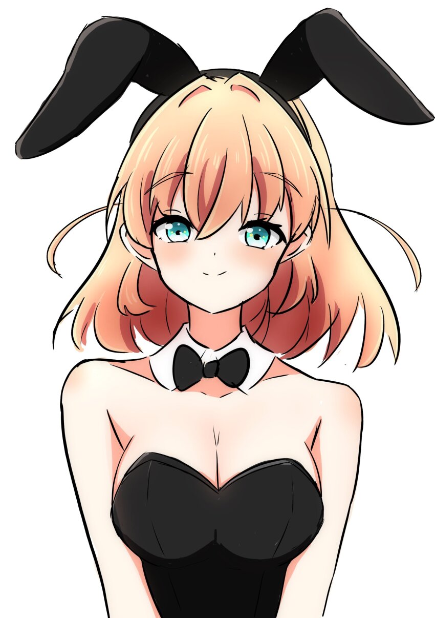 1girl, absurdres, alternate_costume, animal_ear_hairband, animal_ears, aqua_eyes, bare_shoulders, black_bow