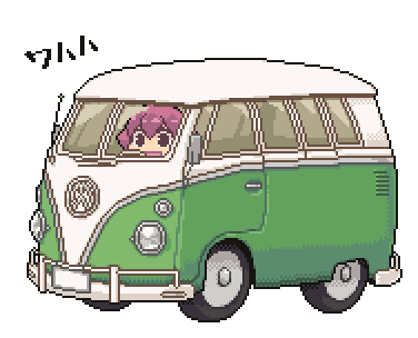 1girl, animated, animated_png, black_hair, car, female_focus, kanbara_satomi, lowres, motor_vehicle, pixel_art, red_hair, saki_(manga), solo, transparent_background, uncoco, van, volkswagen, volkswagen_type_2