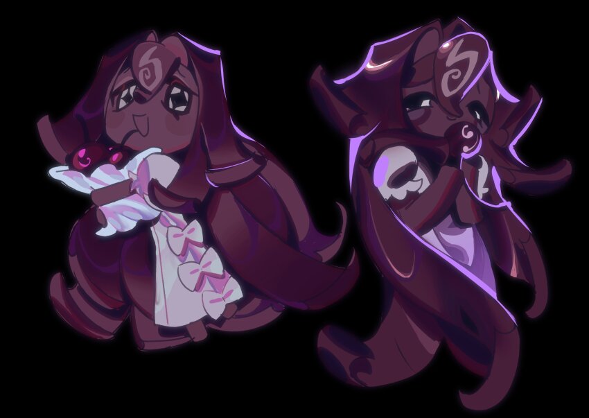 1girl, absurdres, black_forest_cookie, bouquet, brown_hair, cherry, cookie_run, cookie_run:_kingdom