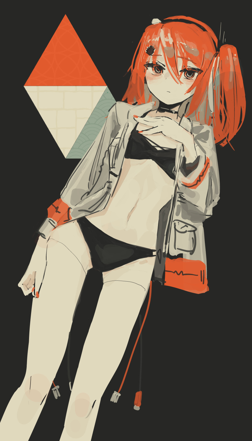 1girl, a.i._voice, absurdres, adachi_rei, android, arm_at_side, black_background, breasts