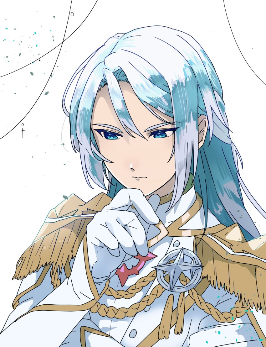 1boy, blue_eyes, blue_hair, closed_mouth, coat, commentary_request, datenshi_no_fu, epaulettes