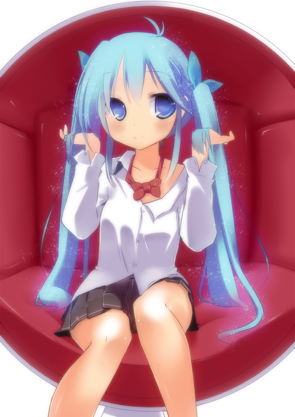 10s, ahoge, antenna_hair, bad_id, bad_pixiv_id, bare_legs, blue_eyes, blue_hair