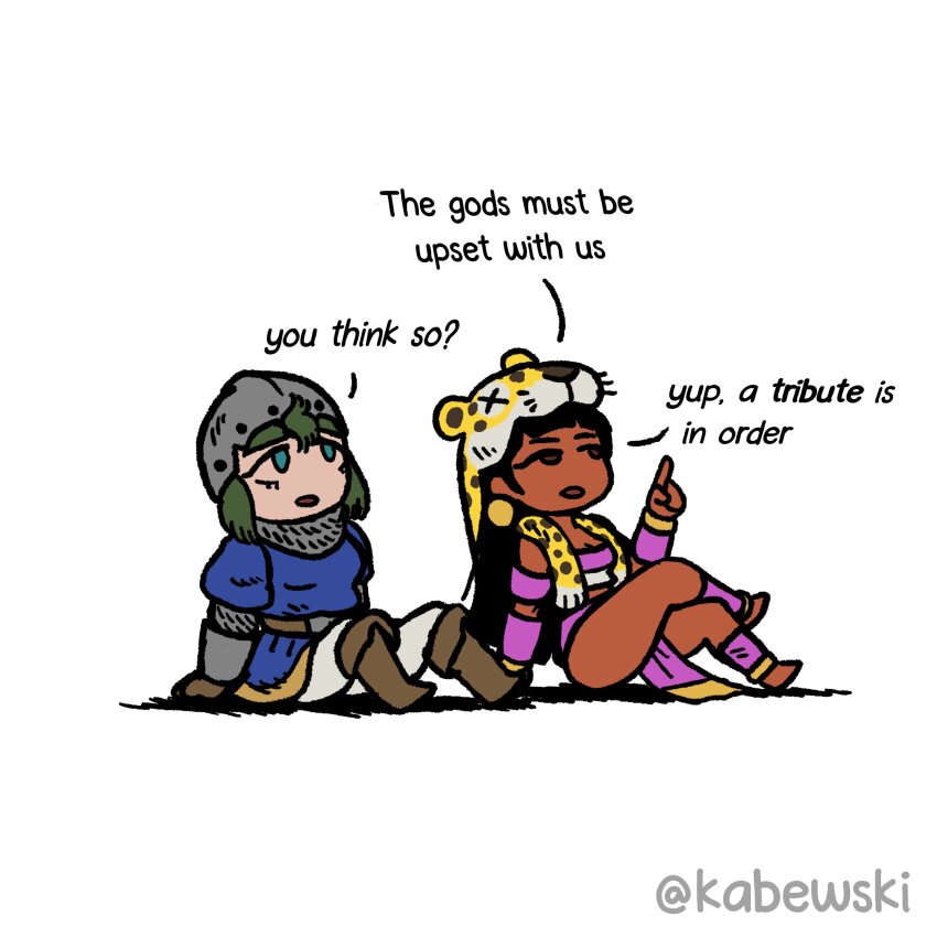 2girls, :o, absurdres, age_of_empires_(series), age_of_empires_ii, artist_name, black_hair, boots