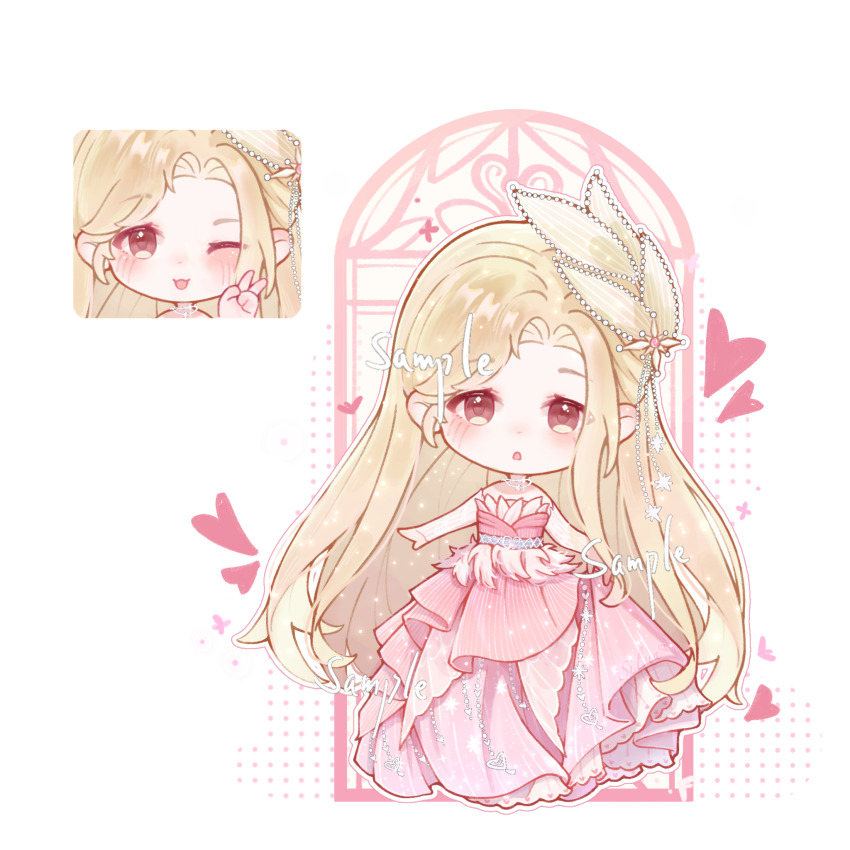 1girl, :o, ayayayai, bare_shoulders, beads, blonde_hair, bridal_gauntlets, brown_eyes