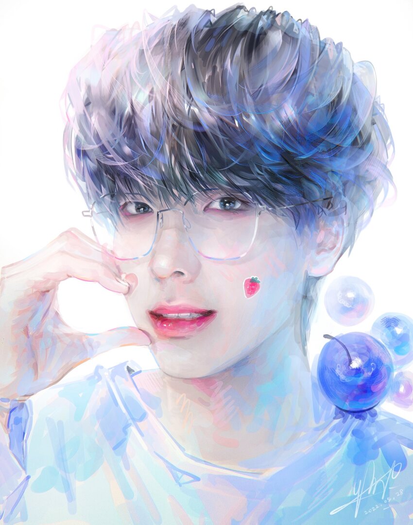 1boy, black_hair, blunt_bangs, death_mogi, glasses, hashtag-only_commentary, highres, k-pop