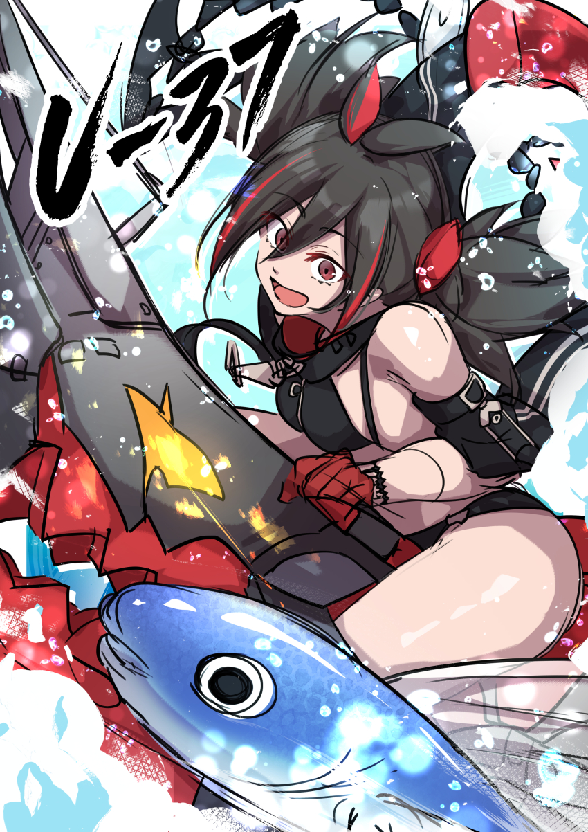 1girl, absurdres, azur_lane, bare_shoulders, bikini, black_bikini, black_hair, character_name