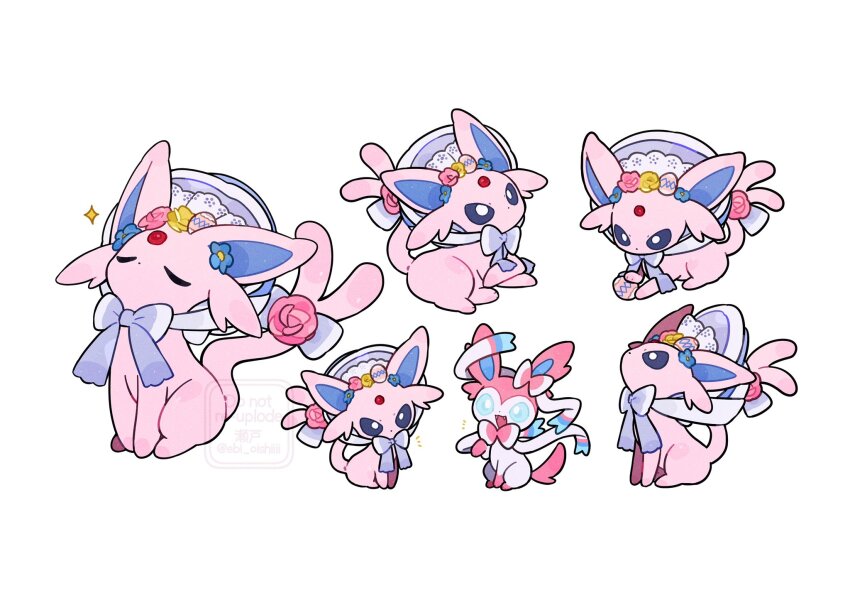 blue_eyes, blue_flower, bow, brooch, closed_eyes, colored_inner_animal_ears, colored_sclera, easter_egg