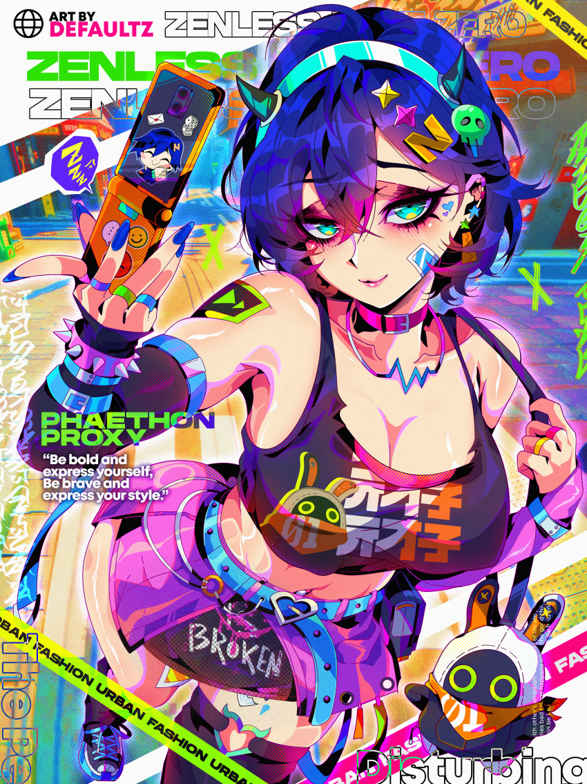 1girl, absurdres, asymmetrical_legwear, belle_(zenless_zone_zero), belt, belt_collar, belt_pouch, black_skirt