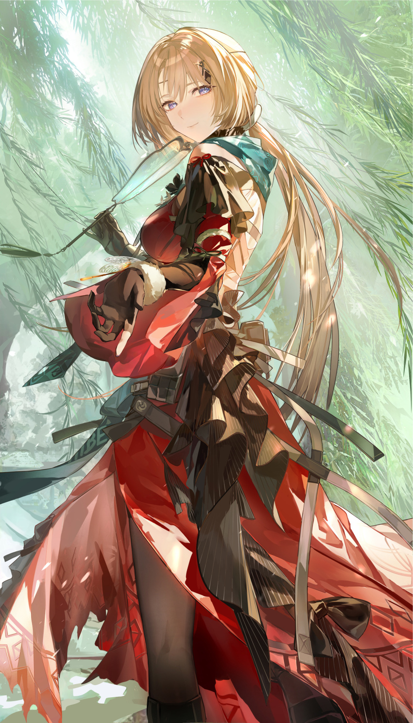 1girl, absurdres, blonde_hair, blue_eyes, breasts, closed_mouth, cowboy_shot, dress