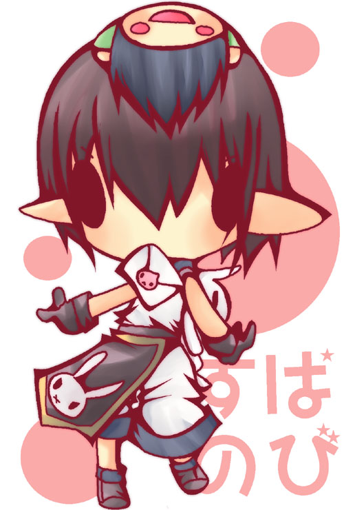 1boy, 2000s_(style), black_gloves, black_hair, black_shoes, character_doll, chibi, chibi_only