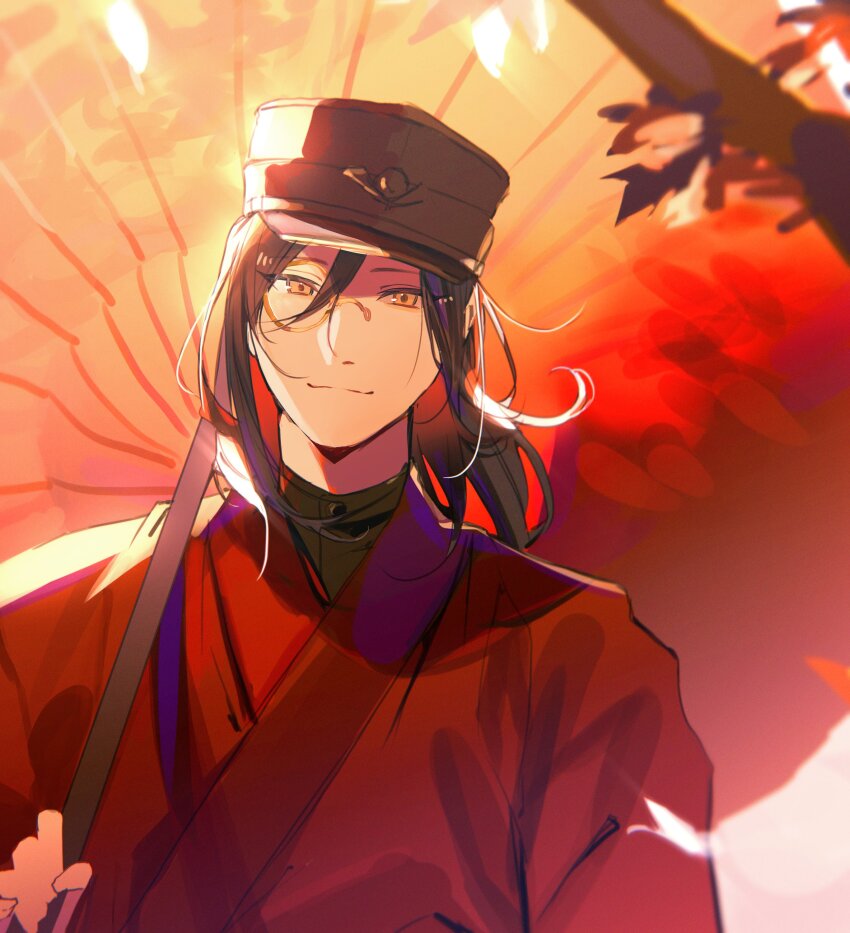 1boy, absurdres, atten, black_hair, black_hat, black_shirt, closed_mouth, dress_shirt