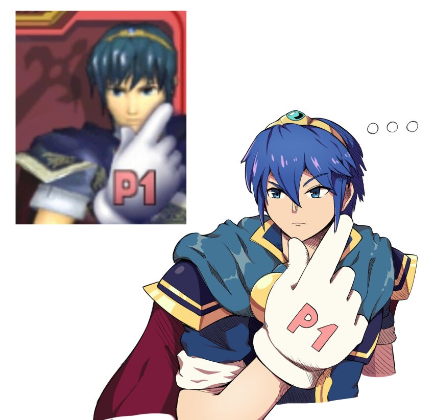 ..., 1boy, blue_cape, blue_eyes, blue_hair, blue_tunic, cape, circlet