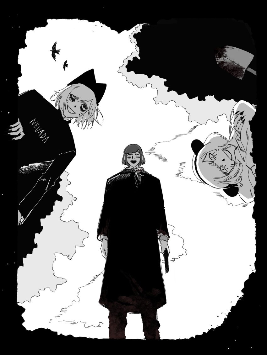 3boys, animal_ears, blood, blood_on_clothes, coco_199788, commentary_request, crossed_arms, extra_eyes