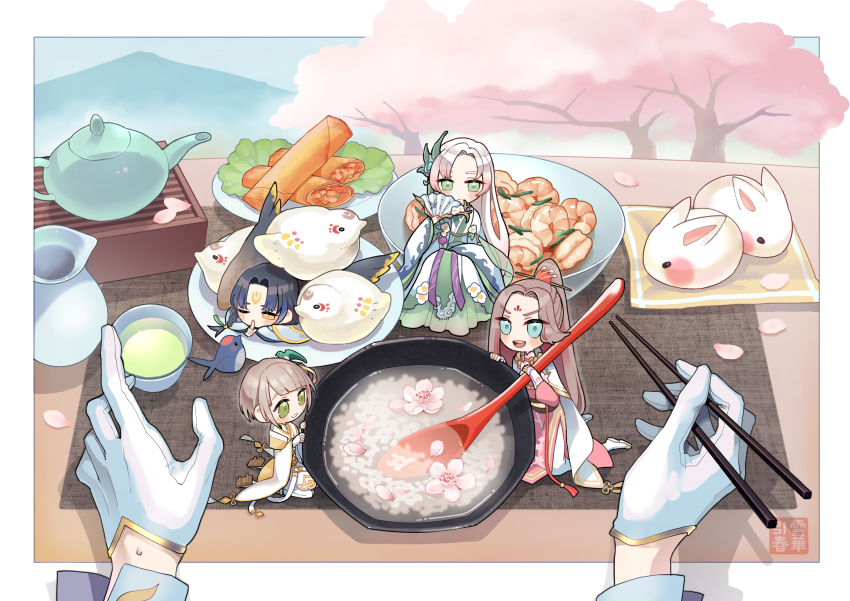 4boys, :d, ;|, bird, bird_hair_ornament, black_hair, blue_eyes, blue_hair