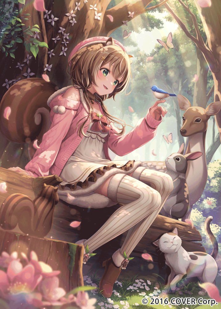 1girl, acorn_pendant, animal, animal_ears, ayunda_risu, ayunda_risu_(1st_costume), beret, bird