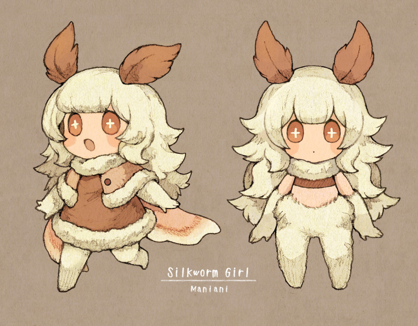 1girl, antennae, arthropod_girl, artist_name, blunt_bangs, cape, closed_mouth, cross-shaped_pupils