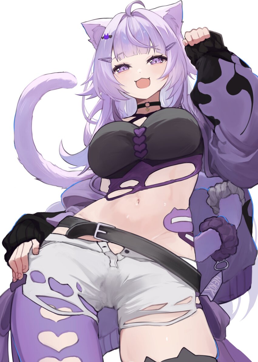 1girl, absurdres, ahoge, alternate_hair_length_(longer), animal_ears, asymmetrical_legwear, bandaid_on_hip, belt