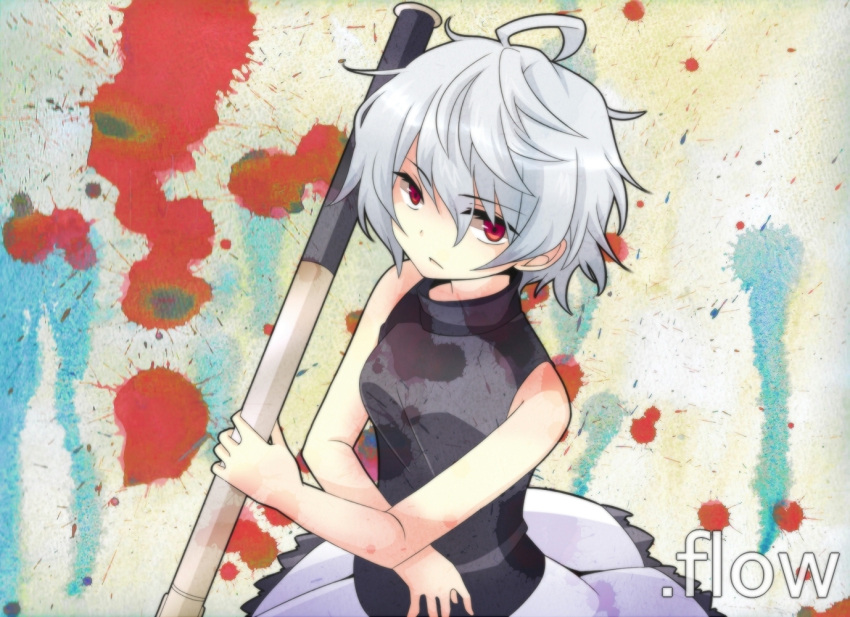 .flow, 1girl, bad_id, bad_pixiv_id, blood, copyright_name, female_focus, grey_hair