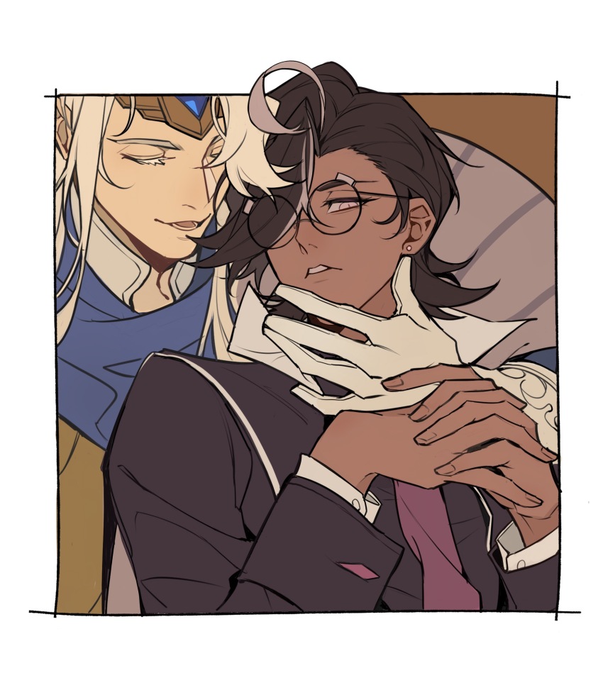 2boys, blonde_hair, brown_hair, cookie_run, dark-skinned_male, dark_skin, espresso_cookie, glasses