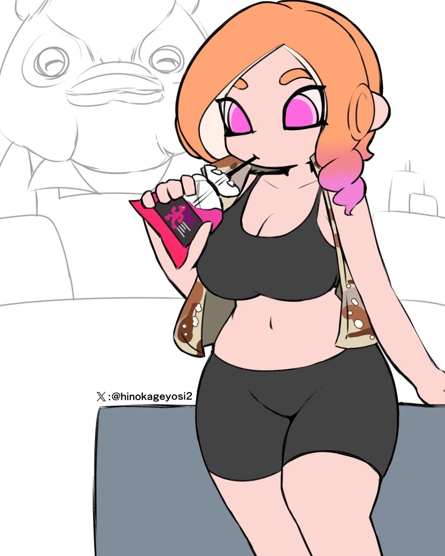 2girls, animal, arm_support, bike_shorts, black_sports_bra, breasts, camouflage, camouflage_shirt