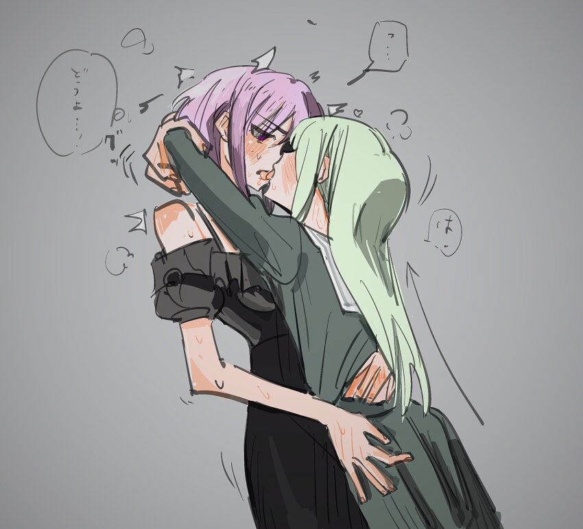 2girls, bang_dream!, bang_dream!_it's_mygo!!!!!, black_skirt, blush, commentary_request, ear_blush, french_kiss