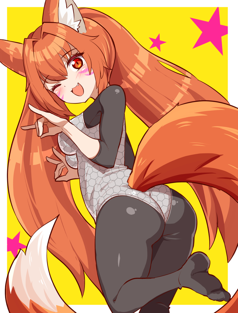 1girl, animal_ears, ass, ass_focus, blush, bodystocking, breasts, cougar_(cougar1404)