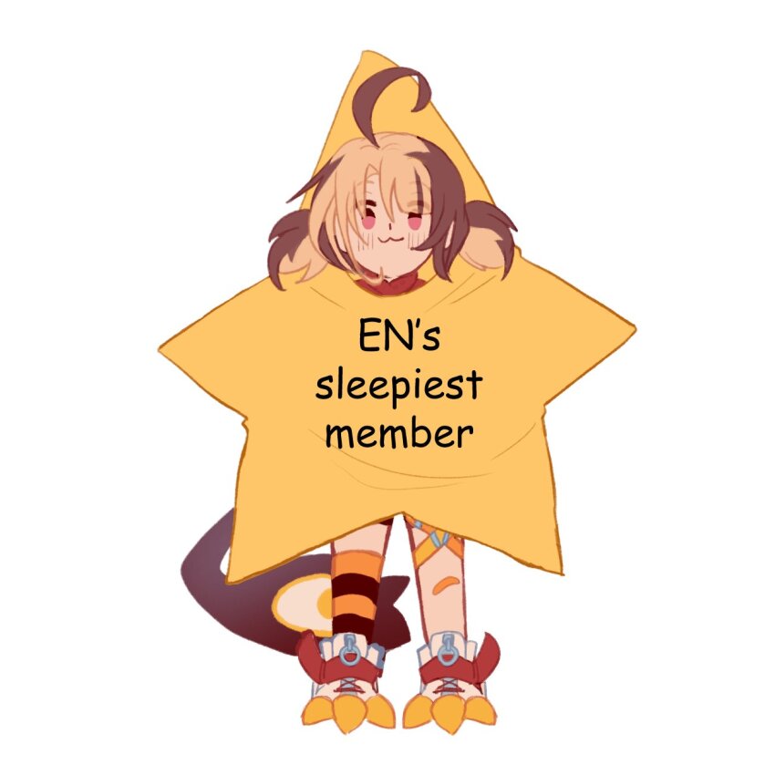 1girl, :3, ahoge, black_thighhighs, brown_hair, commentary, english_commentary, english_text