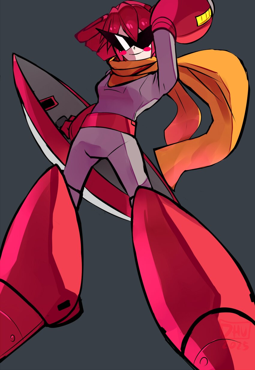 1girl, absurdres, arm_cannon, ballistic_shield, belt, black_background, blush_stickers, boots