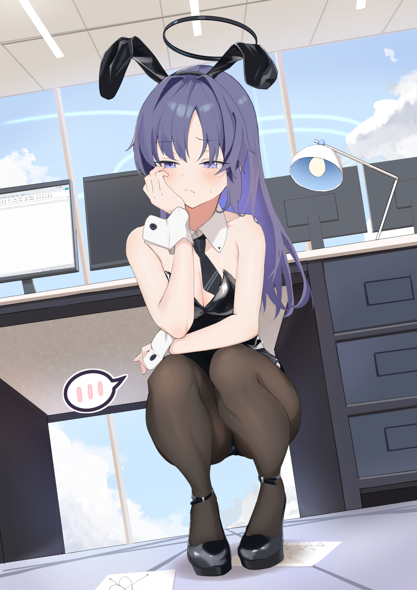 1girl, absurdres, animal_ear_hairband, animal_ears, bare_arms, bare_shoulders, black_hairband, black_necktie