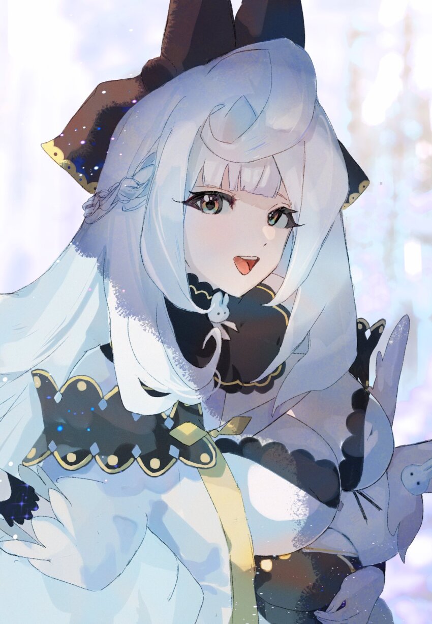 1girl, :d, breasts, character_doll, cleavage, doll, dragalia_lost, dress