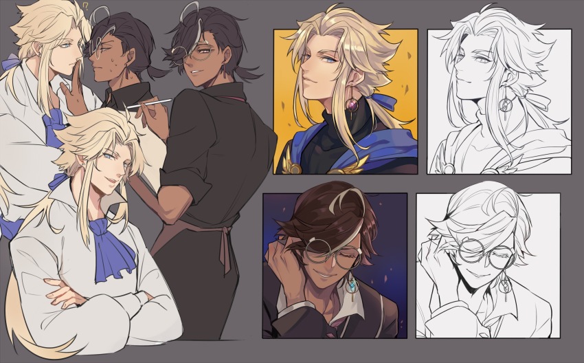 2boys, blonde_hair, brown_hair, chinese_commentary, coat, commentary_request, cookie_run, cookie_run:_kingdom