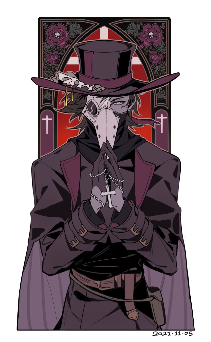 1boy, absurdres, alternate_costume, arch, belt, belt_buckle, belt_pouch, black_cape