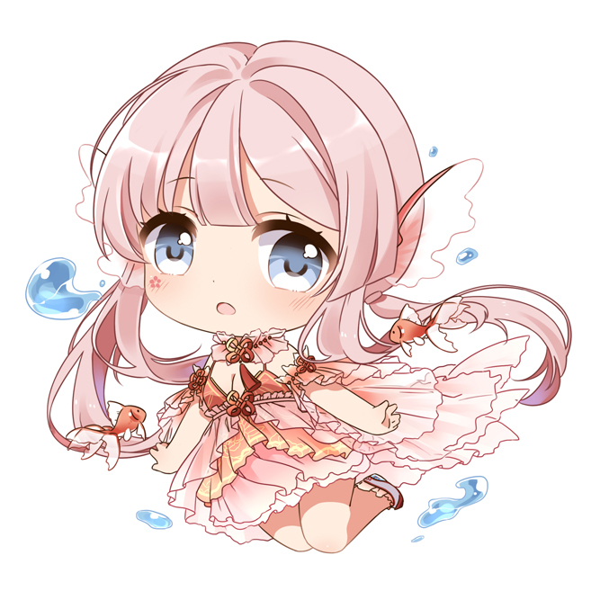 1girl, bare_legs, blue_eyes, blunt_bangs, breasts, chibi, chinese_commentary, cleavage