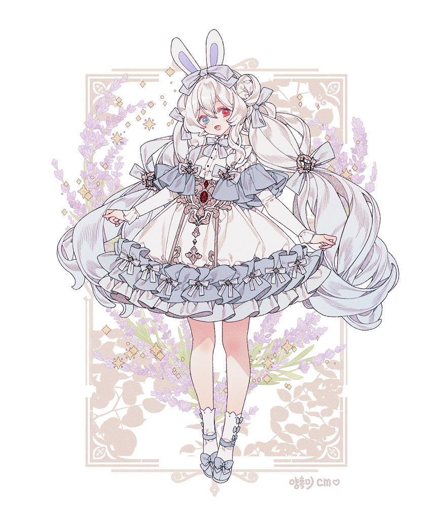 1girl, accurate_lolita_coord, beoseon, blue_ribbon, chinese_peony, dress, embroidery, fashion