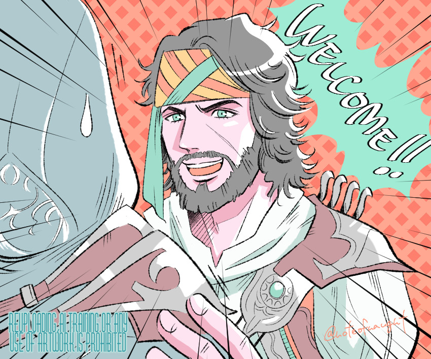 2boys, allie_(united_f), assassin's_creed:_revelations, assassin's_creed_(series), beard, black_hair, english_text, facial_hair