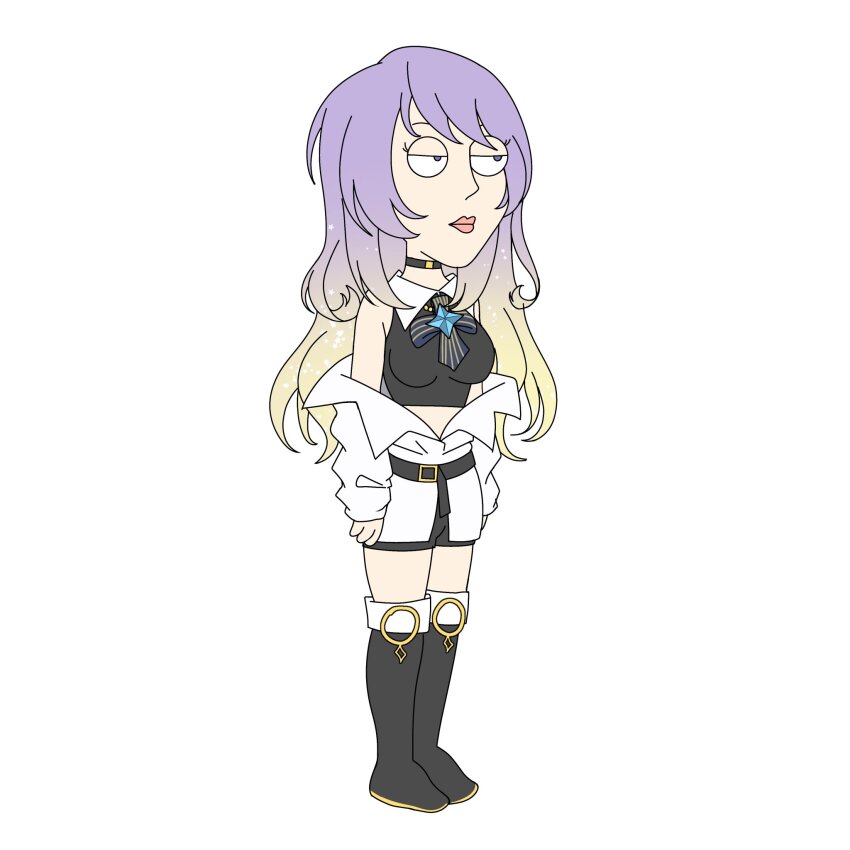 1girl, black_boots, black_choker, black_shirt, black_shorts, blonde_hair, boots, choker